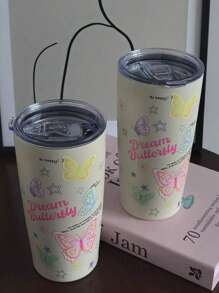 1 件双层不锈钢杯，带蝴蝶、星星、心形图案、咖啡杯、旅行杯、水瓶、汽车杯、周年纪念礼物、万圣节/生日/圣诞节礼物，适合任何场合（不含吸管） - 白色 - 查看 7