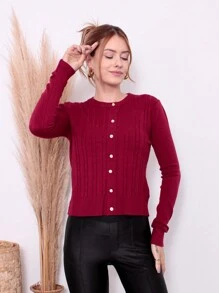 Cold Weather Blouse Long Sleeve Knitted Sweater With Buttons Winter Fashion YX021 - Màu Đỏ Sâu - Xem 1