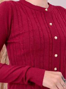 Cold Weather Blouse Long Sleeve Knitted Sweater With Buttons Winter Fashion YX021 - Màu Đỏ Sâu - Xem 3