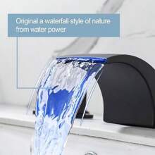 8" Widespread LED Bathroom Sink Basin Faucet 3 Holes Waterfall Vanity Mixer Taps - Matte Black - View 6
