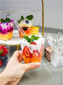 20个5OZ高梯形甜品杯慕斯杯布丁杯透明果冻杯甜点杯蛋糕杯方杯160ml - 白色 - 查看 11