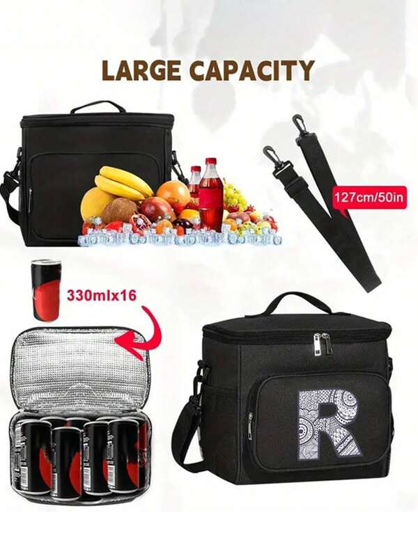 Back To SchooI1 Fashionable And Personalized Letter Insulated Lunch Bag - Reusable Food Cooler Bag With Adjustable Shoulder Straps, Insulated And Waterproof Lining - Perfect For Back To School, Classroom, University, Kitchen Organization And Storage