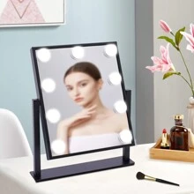 Vanity Mirror With Lights Light Up Vanity Makeup Mirror With 9 LED Bulbs Tabletop Plug In Makeup Mirror With Lights 360 Rotation With 10x Magnifying Mirror - Negro - Ver 5