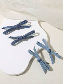 4pcs Y2K Style Jeans Fabric Bow Hairclips For Girls Side Bangs And Braids - Multicolor - View 2