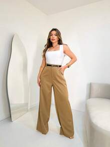 Striped Wide Leg Pants With Belt/AL844 - Camel - Ver 3