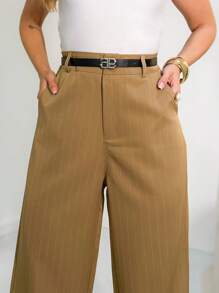 Striped Wide Leg Pants With Belt/AL844 - Camel - Ver 4
