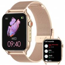 EIGIIS 新款女士智能手表，带LED手电筒、1.96英寸高清屏幕，户外智能手表，拥有100多种运动模式、健身追踪器、睡眠监测功能，兼容iOS和安卓系统，是送给女朋友或女士的完美礼物（包含2条表带） - 金色網鋼+粉紅矽膠 - 查看 14