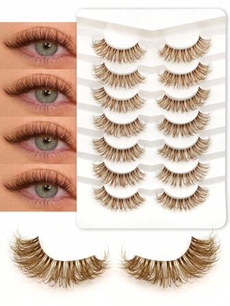 GROINNEYA 7 Pairs Cat Eye Lashes Faux Mink Eyelashes Clear Stem False Eyelashes Natural Look Fluffy Lashes Makeup Tools (BN05) Strip Lashes,Lashes,Eyelashes,Fake Lashes