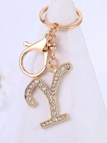 1 st., vergulde en met strass versierde eerste letter sleutelhanger, schattige strass sleutelhanger, geschikt voor dagelijks gebruik, geschikt voor zowel mannen als vrouwen, ringtas, sleutelhanger, rugzakhanger, cadeaus voor vrouwen en meisjes, portemonnee en handtas accessoires, eerste letter A-Z