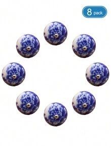 8 Stück/Set handbemalta Blumen Keramik Knöpfe, runde Einzelloch Schubladengriffe, Vintage Blau und Weiß Porzellan Design, geeignet für Möbel, Kleiderschränke, Schränke, inklusive Schrauben - Banane, Pfingstrose, Magnolie, Kamelie, Geldbaum, Glücksblume - Handgezeichneter Blumengriff - Übersicht 13