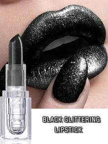Lápiz labial negro brillante, color intenso, resistente al agua, resistente al sudor, brillo duradero, maquillaje de labios para chicas geniales para otoño e invierno - Negro - Ver 2