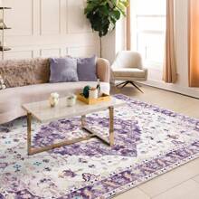 Vintage Design Area Rugs For Living Room, Machine Washable Floral Collection Traditional Bedroom Rug, Low Pile Print Carpet, No Slip Office Kitchen Home Decor - 紫色 - 查看 2