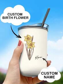 1 件定制出生花不锈钢杯，带名字，个性化出生花玻璃杯，带盖子和吸管的冰咖啡杯，12 盎司，派对礼物定制名字，伴娘礼物，送给她最好的妈妈的生日礼物多功能、易于清洁、可重复使用、不锈钢精致、时尚、高品质、简约、多彩、现代定制、个性化、独特适合他/她毕业典礼、婚礼、乔迁、家庭、餐厅、办公室、学校的理想礼物 - 12oz/350ml - 查看 1