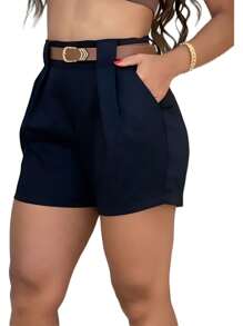 Women's Tailored Shorts, Mid-Thigh, High-Waisted - màu đen - Xem 1