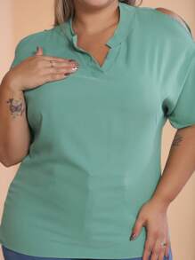 Women's Plus Size Blouse V Neckline - 薄荷綠 - 查看 7