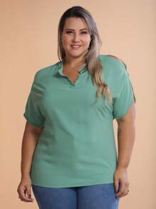 Women's Plus Size Blouse V Neckline - 薄荷綠 - 查看 2