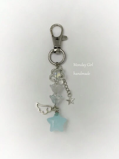 1個 ファッショナブルなメタリックアクリルレジン ハンドメイド マルチカラー ホロー 五角星 フラワー エンジェルウィング ビーズ キーチェーン レディース ハロウィン カーアクセサリー バッグチャーム スクール かわいい ゴシック Y2k