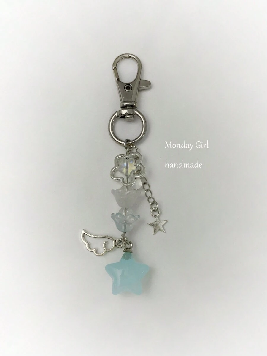 1 chiếc móc khóa đính hạt hình ngôi sao năm cánh rỗng bằng nhựa Acrylic thời trang thủ công nhiều màu sắc dành cho nữ phụ kiện ô tô Halloween Túi đựng đồ trang trí trường học dễ thương theo phong cách Goth Y2k - Nhiều màu - Xem 1