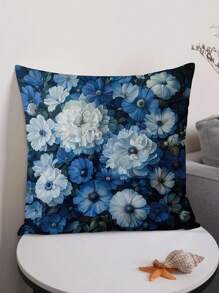 1 件水彩蓝色花卉图案抱枕套，柔软舒适的装饰垫套，适用于卧室、客厅、汽车、户外，45*45 厘米 - 彩色 - 查看 2