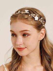 1 peça de tiara para cabelo de noiva com cristais, pérolas artificiais e flores. Acessório perfeito para casamento, festa e eventos noturnos. Ideal para damas de honra e floristas. Acessórios para o Dia dos Namorados. - Ouro - Ver 3