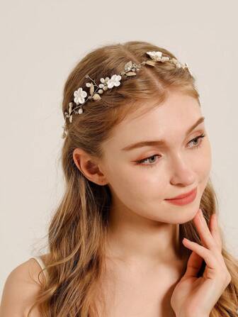 1pc Bridal Hair Vines Crystal Faux Pearls Flower Wedding Hair Accessories Evening Party Tiara Headpiece For Bridesmaid And Flower Girls Halloween Valentine's Day