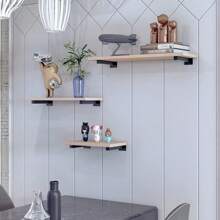 4 Pack 15cm Black Solid Steel Floating Shelf Brackets, Hidden Brackets For Floating Wood Shelves, Concealed Bracket For Concealed Wood Shelves, Screws And Wall Plugs Included With Accessories - 黑色 - 查看 8