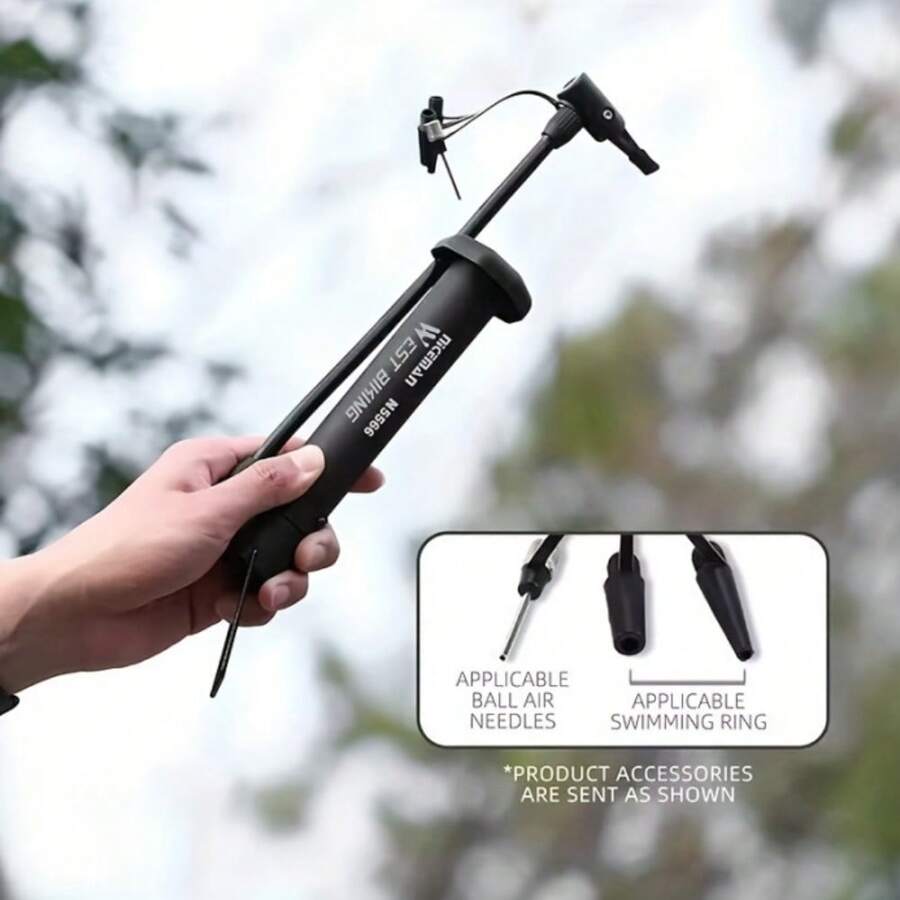 1 bơm xe đạp di động, bơm hơi cầm tay đa năng cho xe đạp, bóng rổ, bóng đá - màu đen - Xem 1