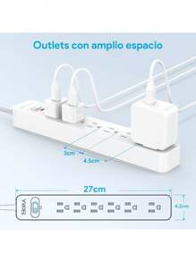Regleta eléctrica de 6 enchufes con protección contra sobretensiones, supresor de picos y cable de extensión de 1 metro, marca 1 hora. - Tipo de Enchufe A USA (110-127V) - Ver 9