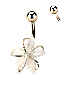 1pc Exquisite & Sparkling Crystal Flower Belly Button Ring, 316L Surgical Steel Piercing Jewelry With Shiny Petal Decoration. Perfect For Dating, Daily Wear Or Gifting. Valentines