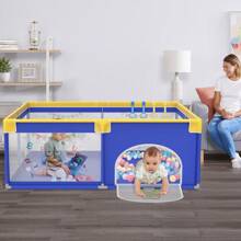 Froadp Baby Playpen 127x127cm/150x180cm/180x200cm Baby Playpen With 50 Play Balls, 1 Activity Grid And 4 Pull Rings Portable Small Playpen For Children, Blue Animals/Grey Spacer - Màu xanh lam - Xem 7