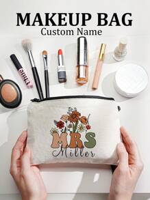 1pc Custom Name Makeup Bag For Teacher, Personalized Teacher Cosmetic Bag, Custom Travel Toiletry Bag, Custom Name Cosmetic Bag For Women Bridal Party Maid Of Honor Gifts Personalized Bridesmaid Gifts, Wedding Gift, Anniversary Gift, Valentine Gift, Birthday Gift, Mother's Day Gift, Best Friend Gift, Gift For Mom, Gift For Girlfriend, Gift For Her, Gift For Wife Back To School Gift Gift For Teacher