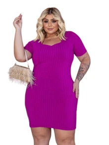 Plus Size Women's Ribbed Euro Dress - 查看 1