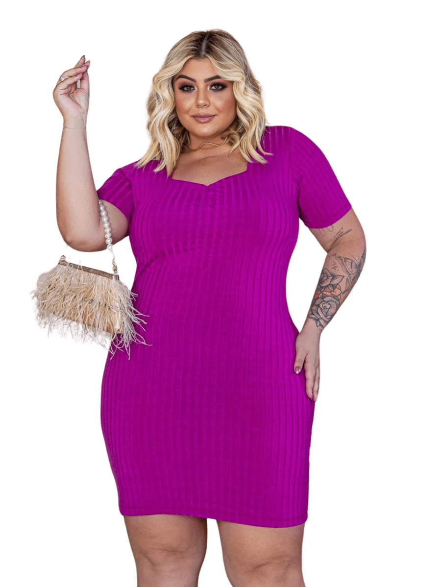 Plus Size Women's Ribbed Euro Dress - 查看 1
