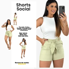 Women's Formal Linen Shorts, High Waist Shorts, Women's Linen Shorts With Belt With Knife Pocket, - 薄荷綠 - 查看 7