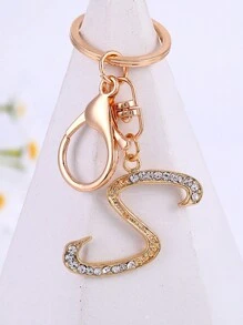 1 st., vergulde en met strass versierde eerste letter sleutelhanger, schattige strass sleutelhanger, geschikt voor dagelijks gebruik, geschikt voor zowel mannen als vrouwen, ringtas, sleutelhanger, rugzakhanger, cadeaus voor vrouwen en meisjes, portemonnee en handtas accessoires, eerste letter A-Z