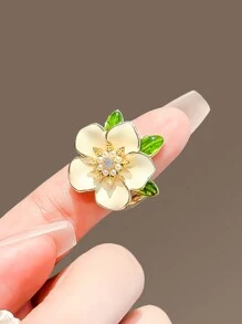 1pc Gardenia Flower Design Brooch Pin Fashionable Decorative Lapel Pin For Women - Gold - View 2