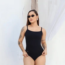 KIT 3 WOMEN'S STRAP-ON BODYSUIT RIBBED TERRYCLOTH WITH THIN STRAPS - NUDE BLACK aND FLAG GREEN - View 3