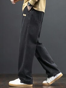 Men's Drawstring Elastic Waist Washed Daily Matching Loose Straight Baggy Jeans