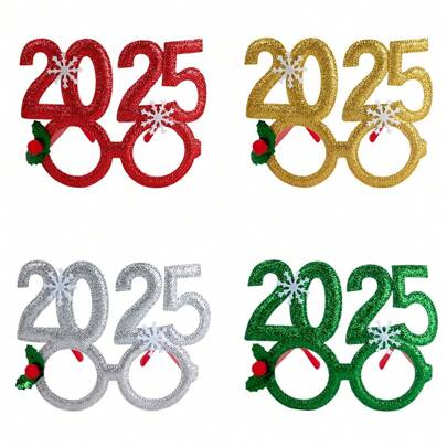1pc Christmas Party New Year Glasses, Christmas Tree Snowflake Glitter Gold/Red/Sliver/Green 2025 Eyeglasses For Christmas Party Decor Supplies,Christmas