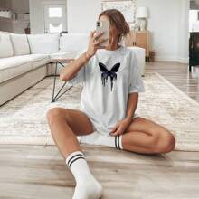 Women's T-Shirt T-Shirt Personalized Gym Fitness Batterfly - 白色 - 查看 1