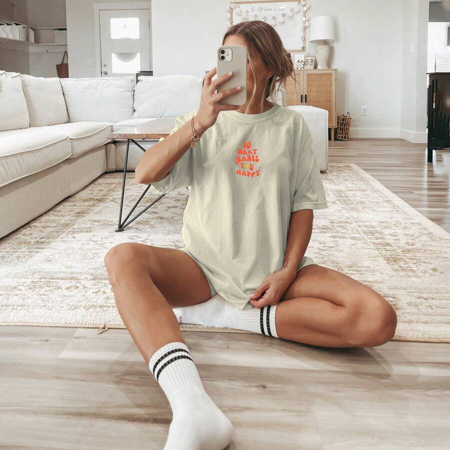 Women's Blouse T-Shirt Short Sleeve Printed Blouse Do What - Kem - Xem 1