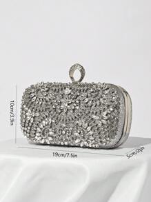 水钻装饰晚宴手拿包，女士派对手提包，非常适合派对婚礼舞会晚宴/宴会，搭配节日派对礼服晚礼服和亮片礼服 - 銀色 - 查看 6