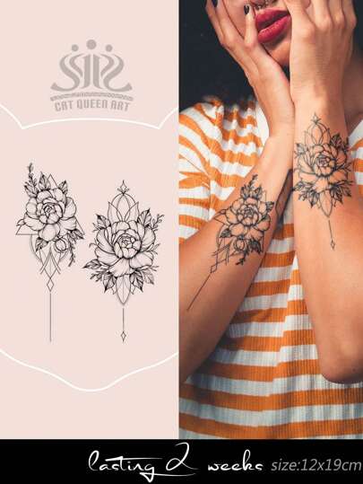 מדבקת קעקוע פרחוני זמנית גדולה - דוגמת פרחים אופנתית, מחזיקה מעמד 1-2 שבועות, עמידה למים, חסינת מריחה, מתאים לחזה, מותניים, בטן, ירך, כתף, צוואר, עצם הבריח, עשויה מרכיבים צמחיים טבעיים, אידיאלית לפסטיבל מוזיקה של שנה 2, יום האהבה, קרנבל, מסיבת עשה זאת בעצמך, מתנות לחג