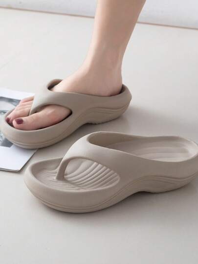 Soft Walk 女士 EVA 中跟厚底人字拖 - 超轻、透气、舒适、防滑、软底、简约设计，适合海滩、度假、居家休闲和日常穿着 - 四季皆宜、一脚蹬、纯色、无印花