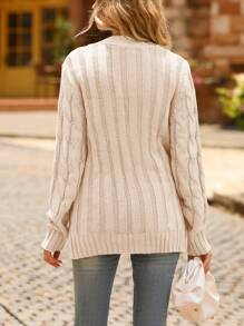 Women's Open Front Cardigan Sweaters Fashion Button Down Cable Knit Chunky Outwear Coats - 米色 - 查看 4