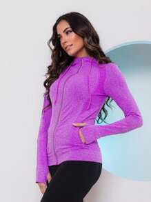 Women's Polyamide Dry Fit Jacket With High Neck Finger Loop - 紫色 - 查看 1