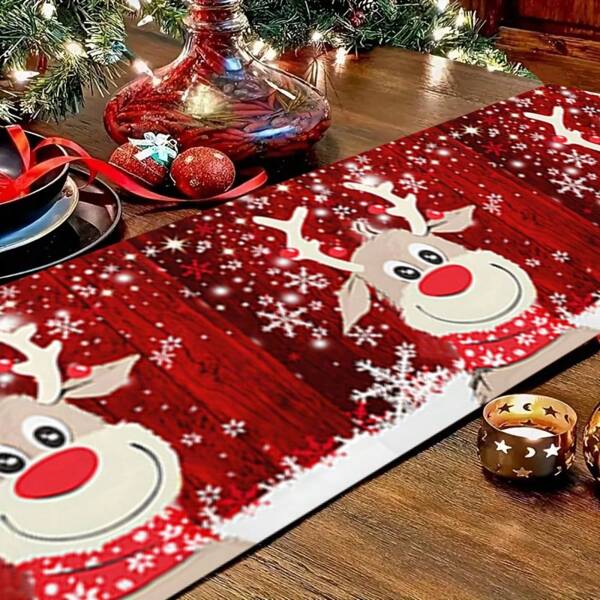 1 szt. Unikalny obrus - odporny na kurz, łatwy do czyszczenia - idealny na uroczą rodzinną dekorację reniferów na Boże Narodzenie, dekorację stołu jadalnego, dekorację na przyjęcie świąteczne