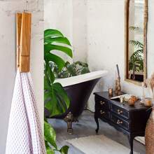 带衣夹的超大木制毛巾架 - 现代农舍浴室和洗衣房墙壁装饰洗衣房配件浴室毛巾架 - 彩色 - 查看 3