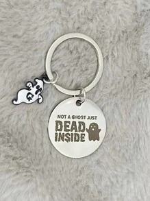 [Halloween] Skull Shaped Keychain, Cute Stainless Steel Key Chain Bag Pendant Accessories, Casual Street Letter Decor For Halloween - Silver - View 6