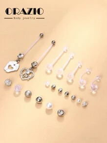 ORAZIO 1Pc Plastic Pregnancy Belly Button Rings Long Bar Maternity Belly Button Rings For Women Flexible Clear Navel Rings For Pregnant Sport Belly Piercing Retainer With Different Balls For - Clear - View 1